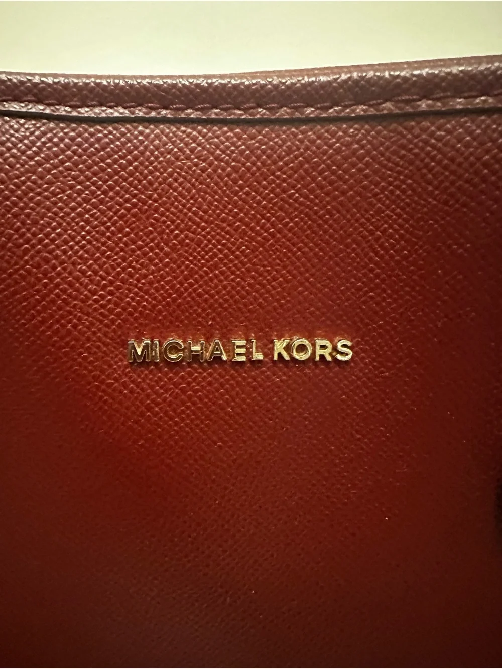 Michael Kors Deep Red Saffiano Leather Tote with Gold MK Charm